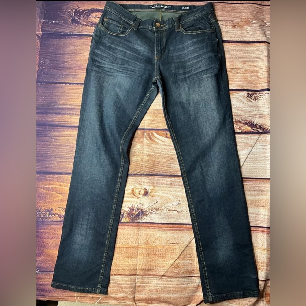 Seven7 Women's Jeans Blue Sz 34X34 Mid Rise Skinny Stretch Tapered Leg  Denim